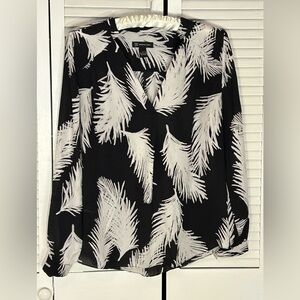 INC sheer black and white popover blouse